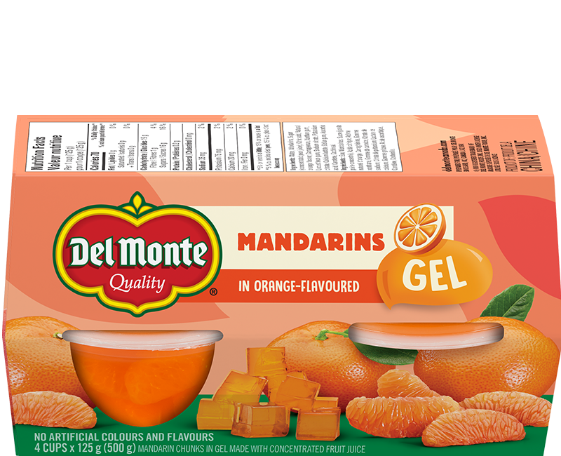 Mandarins in orange-flavoured gel in 100% fruit juice from concentrate