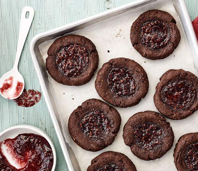 Chocolate and raspberry jam cookies